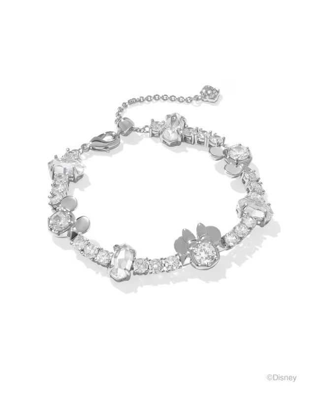 Disney | Kendra Scott Silver Mickey Mouse and Minnie Mouse Tennis Bracelet in White Crystal | Kendra Scott