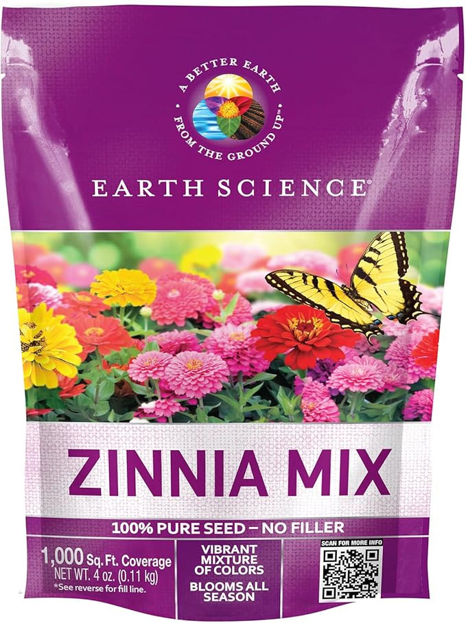Earth Science Zinnia Seeds - 4oz – Premium Easy-to-Grow, Hearty, Bright and Vibrant Flower Bloo... | Amazon (US)
