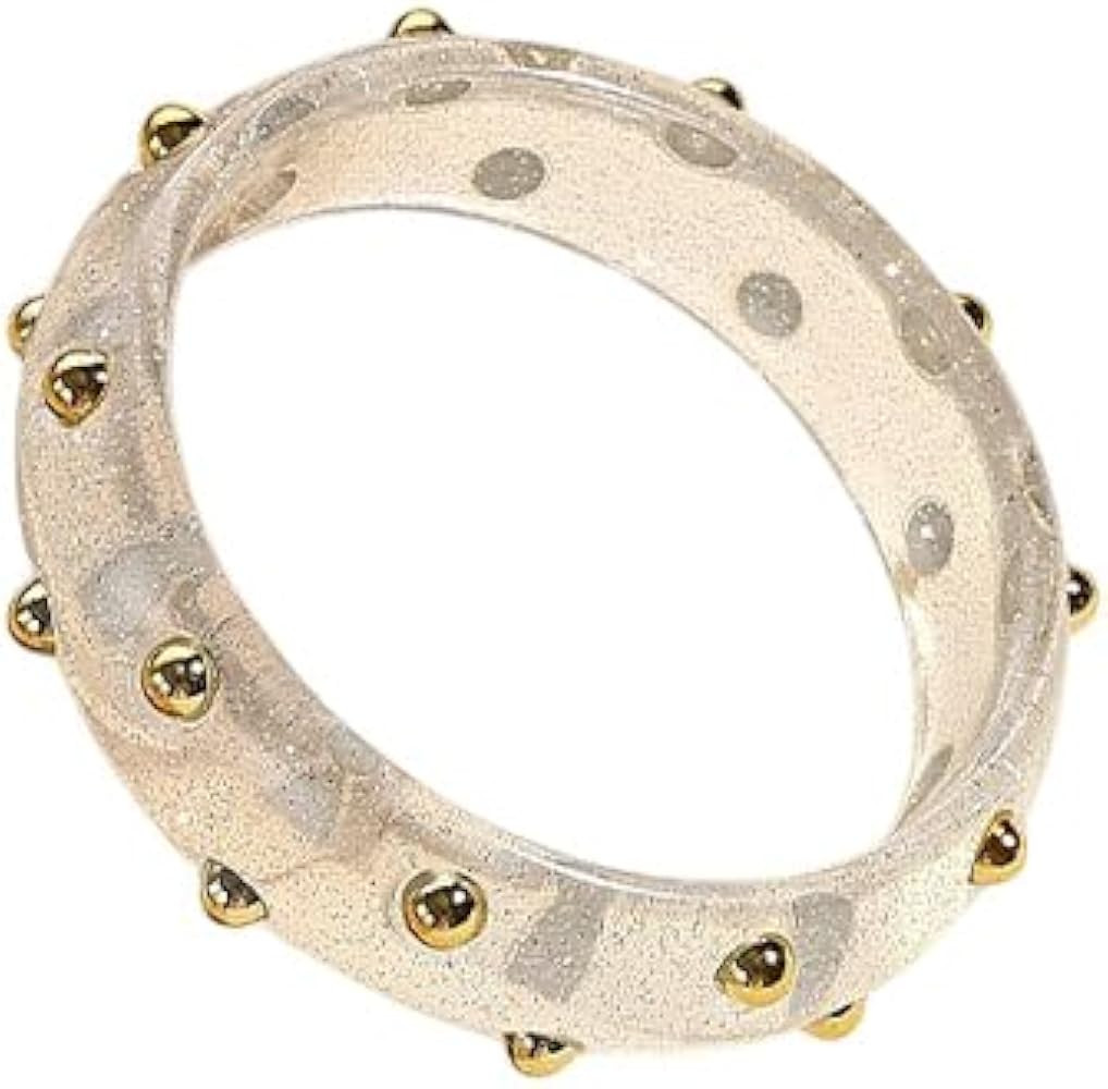 Colorful Acrylic Resin Bangle Bracelet Transparent Shimmer Wide Irregular Geometric Cuff Bangle B... | Amazon (US)