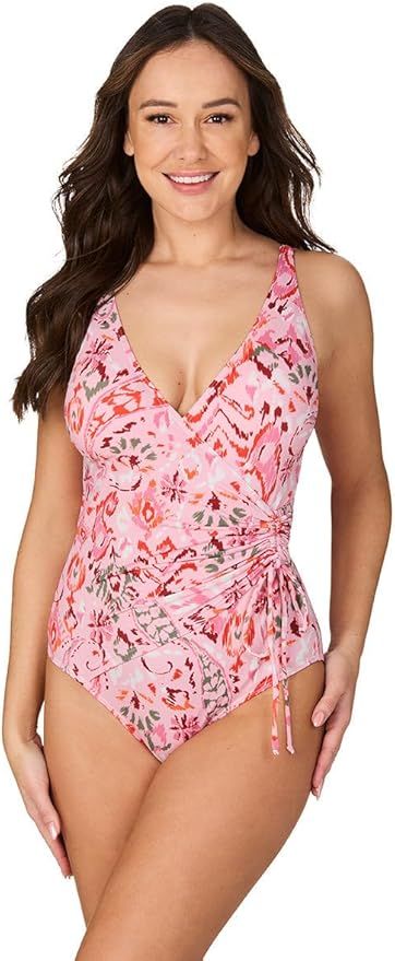 Nip Tuck Swim Serendipity Amanda Wrap Front with Drawtie Detail, Multifit Cup, Tummy Control Pink... | Amazon (US)