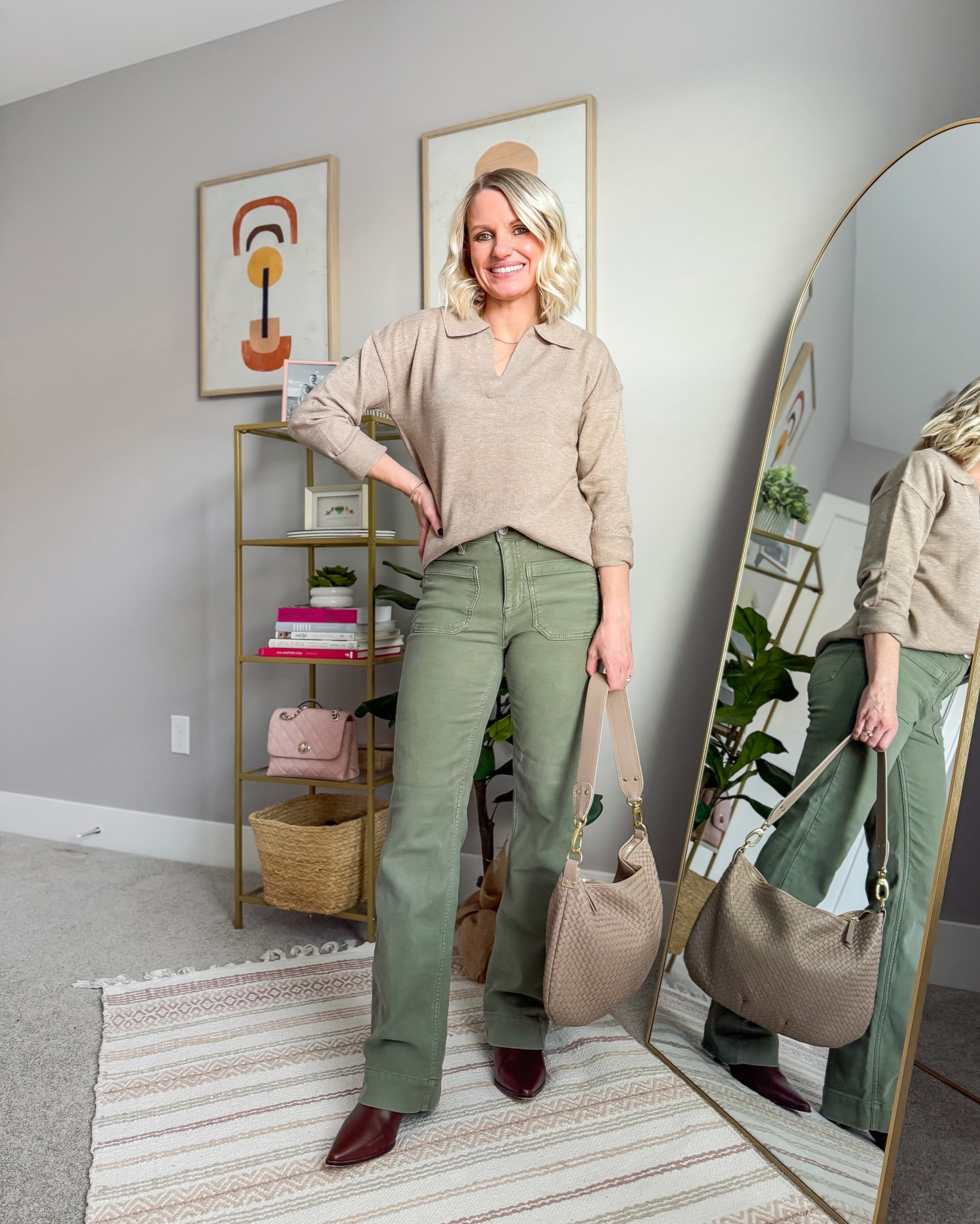 Casual workwear outfit! I love how comfortable these green pants are from Quince! I paired them with this collared sweater from Amazon! 
Sweater- small
Pants- 0

#LTKPetite #LTKSeasonal #LTKWorkwear