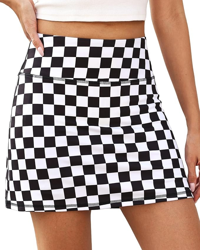 ZLLW Women 15" High Waisted Checkered Skort, A-Line Athletic Skort with Built-in Shorts & Pockets... | Amazon (US)