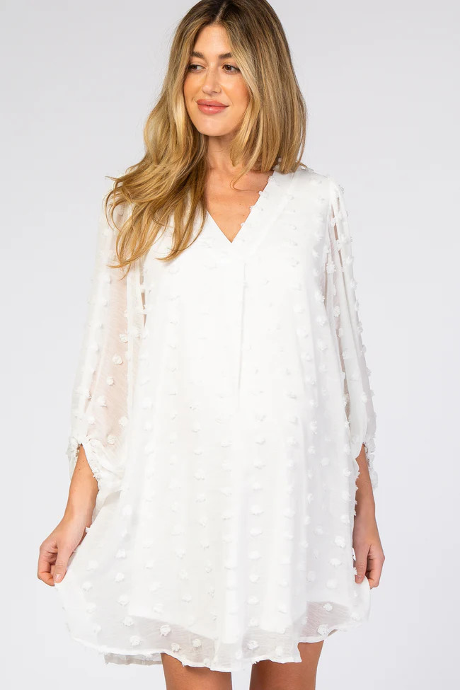 White Swiss Dot Bubble Sleeve Maternity Dress | PinkBlush Maternity