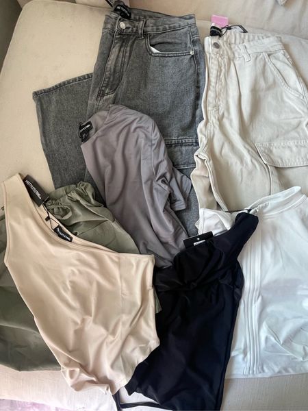 I got both carg pants in a size US 8 and the tops in size medium. 

Pretty little thing. PLT Haul. Neutral outfits. Mix and match outfits. Grey wash cargos. Cargo mini skirt. 

#LTKunder50 #LTKfit #LTKstyletip
