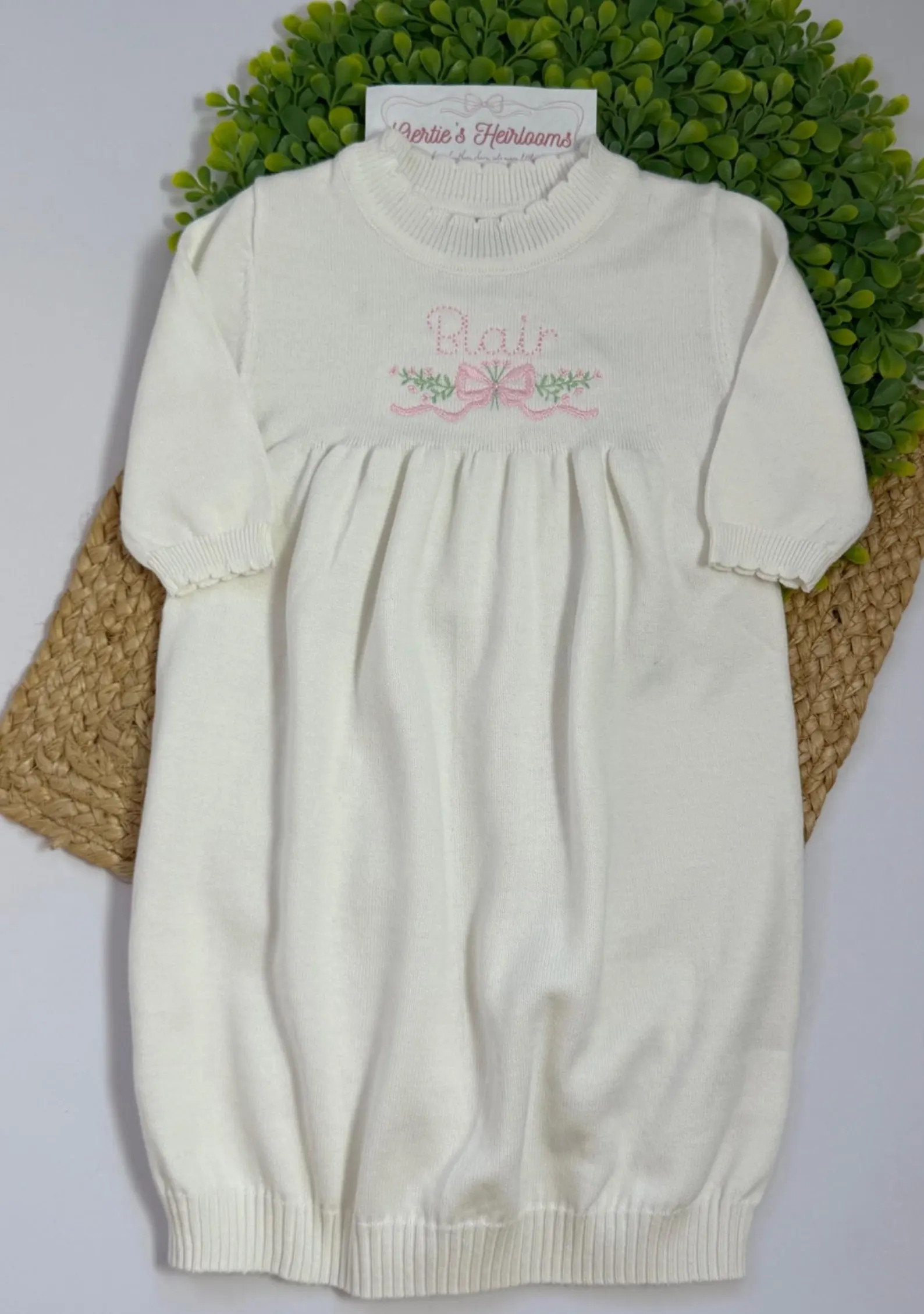 White Knit Baby Gown | Embroidered Heirloom Coming Home Outfit | Personalized Name | Etsy (Global)