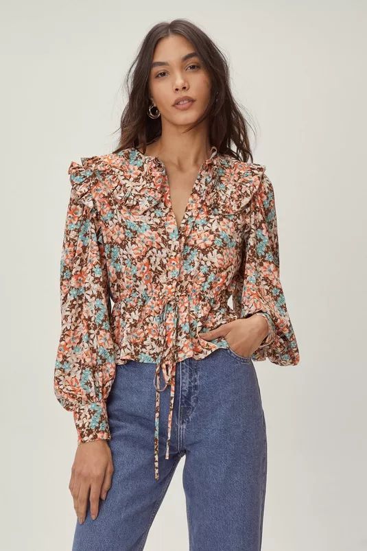 Floral Ruffle Tie Detail Shirt | Nasty Gal (US)