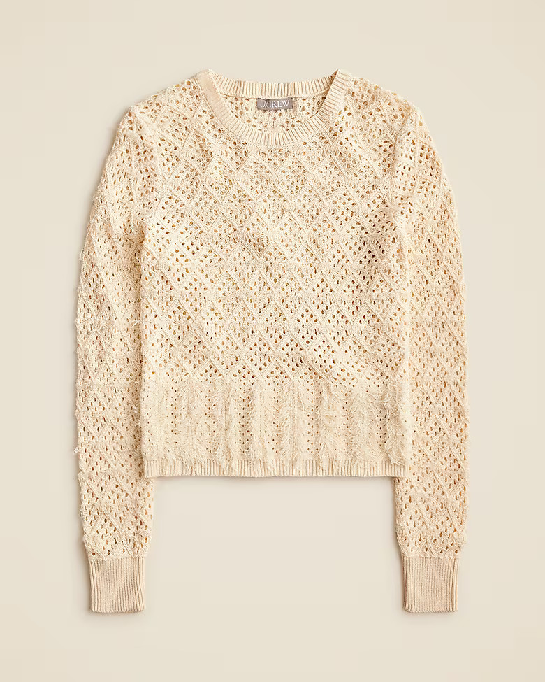Pointelle crewneck sweater with fringe | J. Crew US