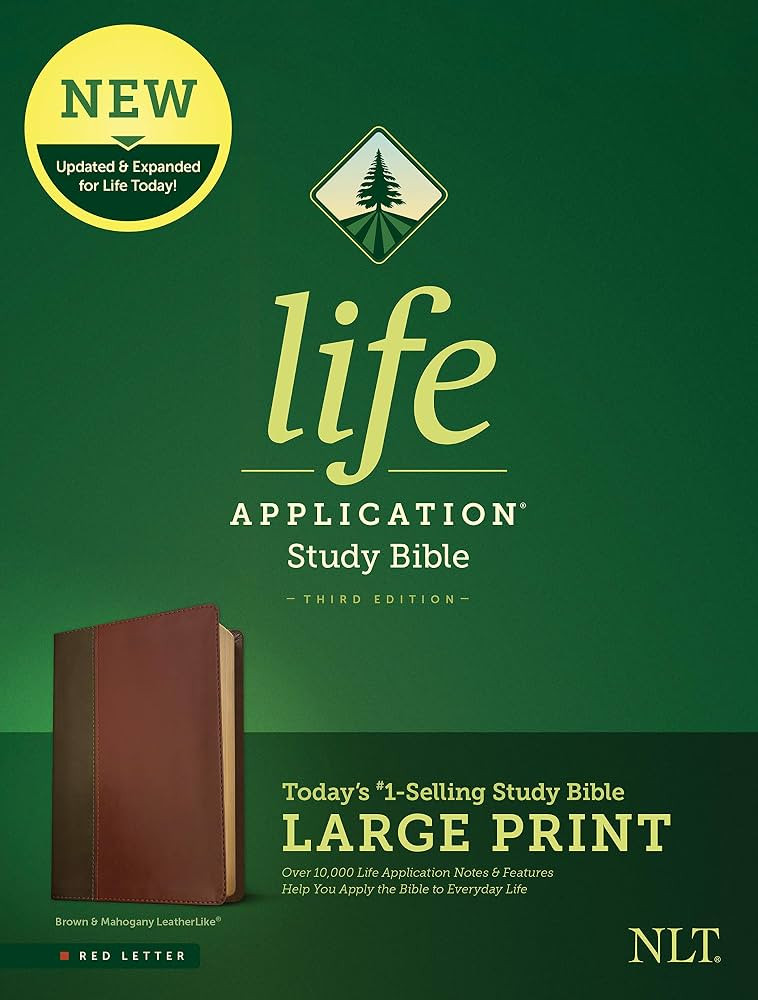 NLT Life Application Study Bible, Third Edition, Large Print (LeatherLike, Brown/Mahogany, Red Le... | Amazon (US)