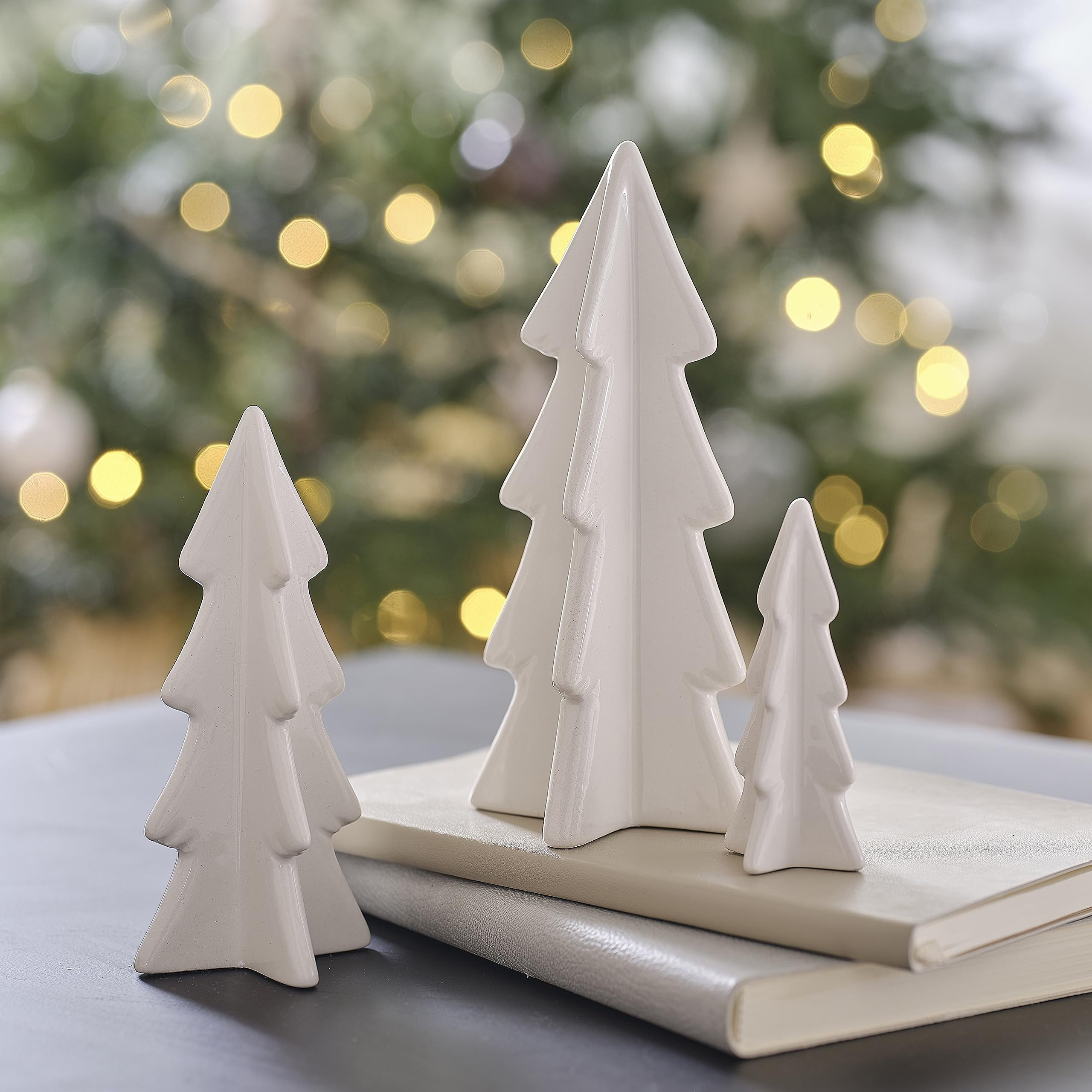 Ginger Ray White Ceramic Christmas Tree Tabletop Fireplace Decorations 3 Pack | Amazon (UK)