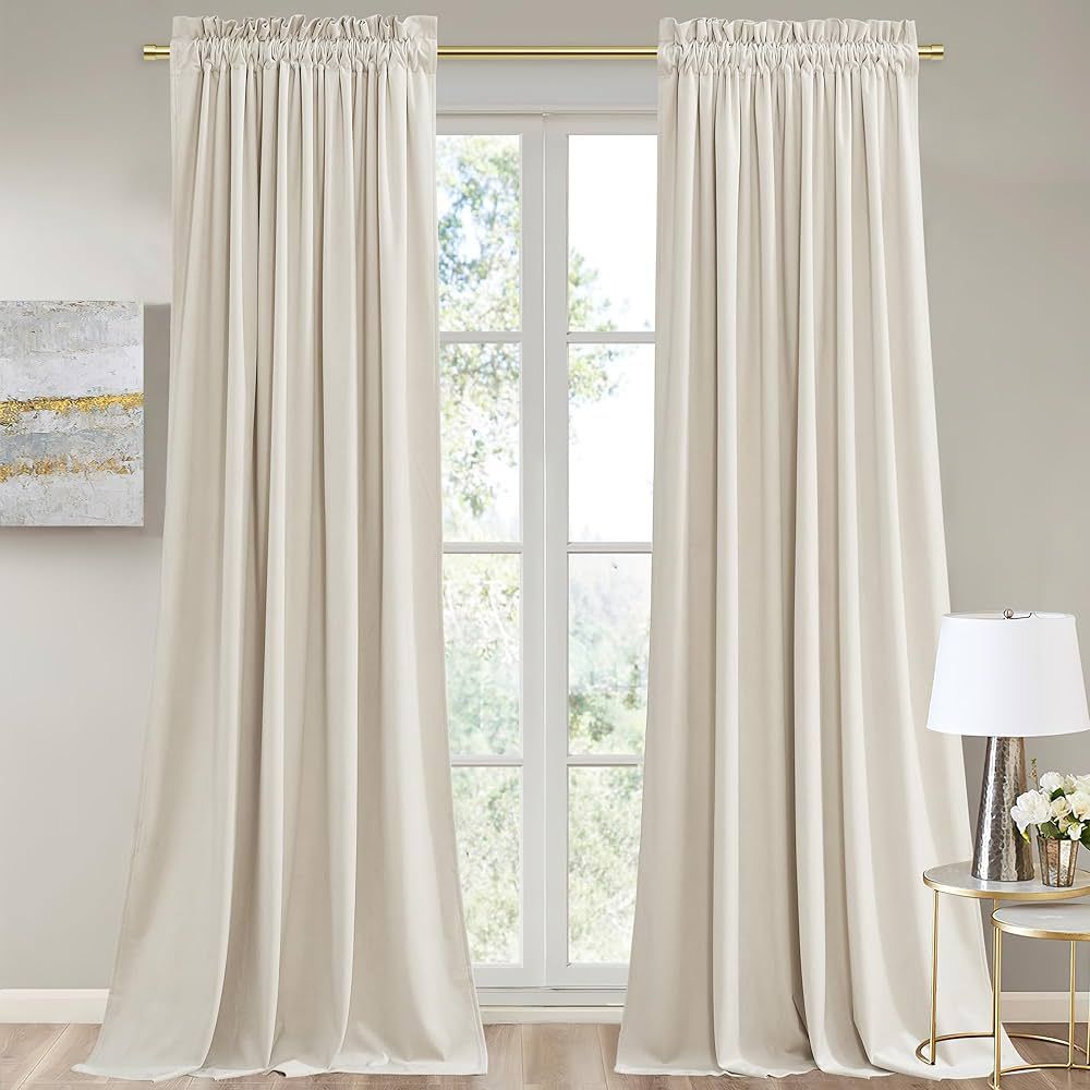 StangH Beige Velvet Curtains 96 inches Long - Luxury Room Darkening Privacy Protect Window Treatm... | Amazon (US)