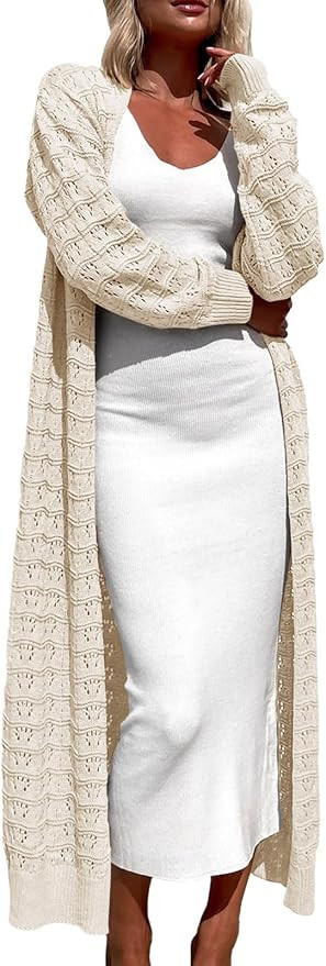 ZoeAce Womens Crochet Maxi Cardigan Sweaters Open Front Knit Long Sleeve Lightweight Duster Cardi... | Amazon (US)