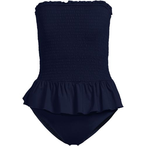 Women's Smocked Bandeau Peplum One Piece Swimsuit - Lands' End - Green - 12 | Lands' End (US)