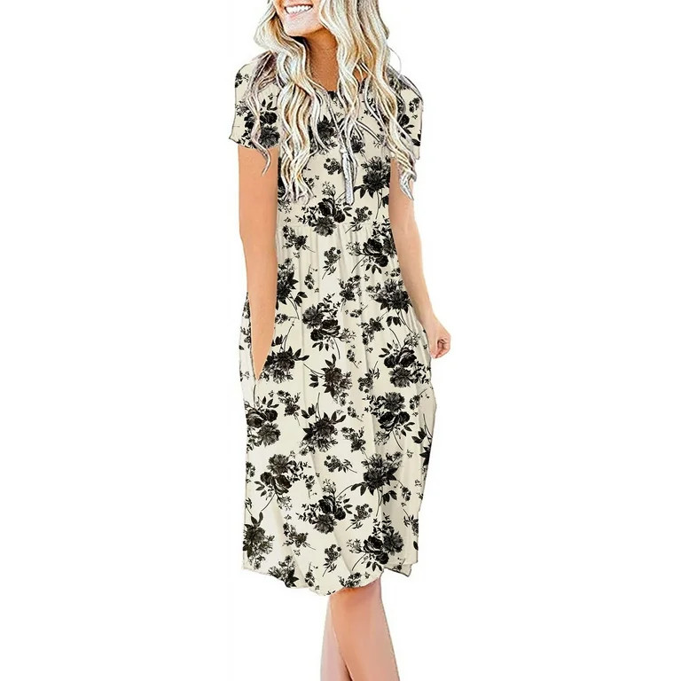 JuneFish Women's Summer Casual Short Sleeve Dresses Empire Waist Dress with Pockets | Walmart (US)