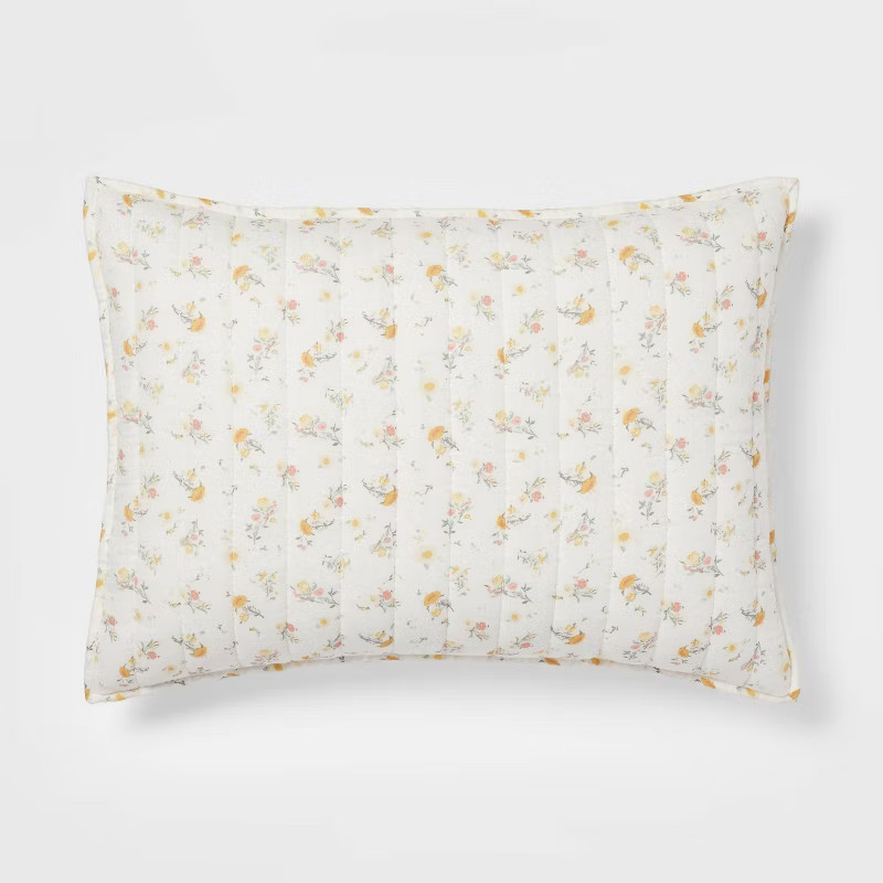 Reversible Printed Voile Ditsy Floral Quilt Sham Off-White - Threshold™ | Target