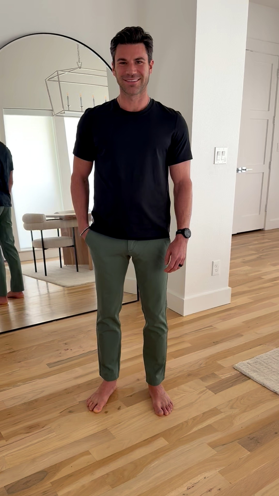 Men’s green chino pants super stretchy and come in different colors he’s wearing size 30 x 30 


#LTKMens