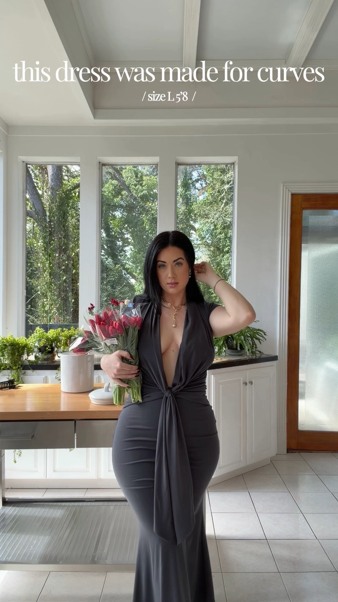 this dress… 🤍

so flattering and easy to throw on for anything — dinner, date night, literally whatever! The front is adjustable too😌

Dress: Fashion Nova
 Search: Vividly Sharp Maxi Dress - Charcoal