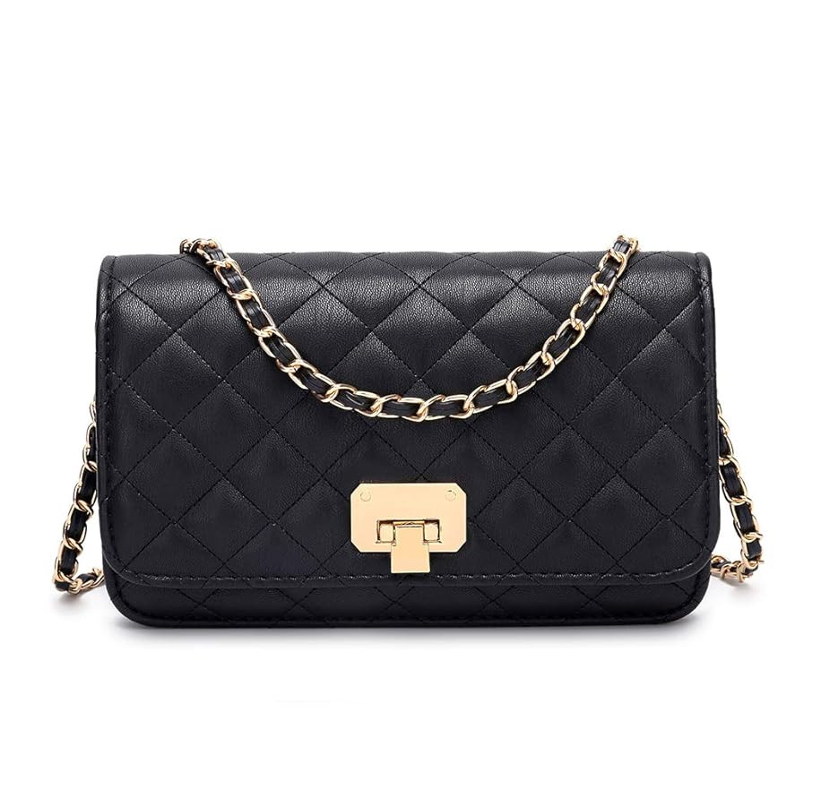 Women Black Quilted Purse Lattice Clutch Small Crossbody Shoulder Bag with Chain Strap Leather | Amazon (US)
