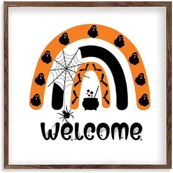 Halloween Wall Decor Signs Welcome front Door Sign white-C-2 Fall Sign Room Decoration 18x18cm D... | Amazon (US)