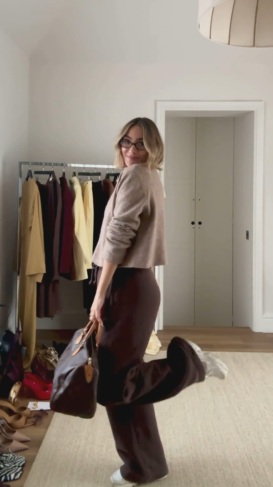 Easy spring outfit ideas, Zara finds, high street style, neutrals, spring layering, light knit, beige cardigan, blue light glasses, Miu Miu, vintage LV bag, drawstring trousers, comfy outfit, New Balance trainers, transitional style 

 

#LTKuk #LTKspring #LTKstyletip