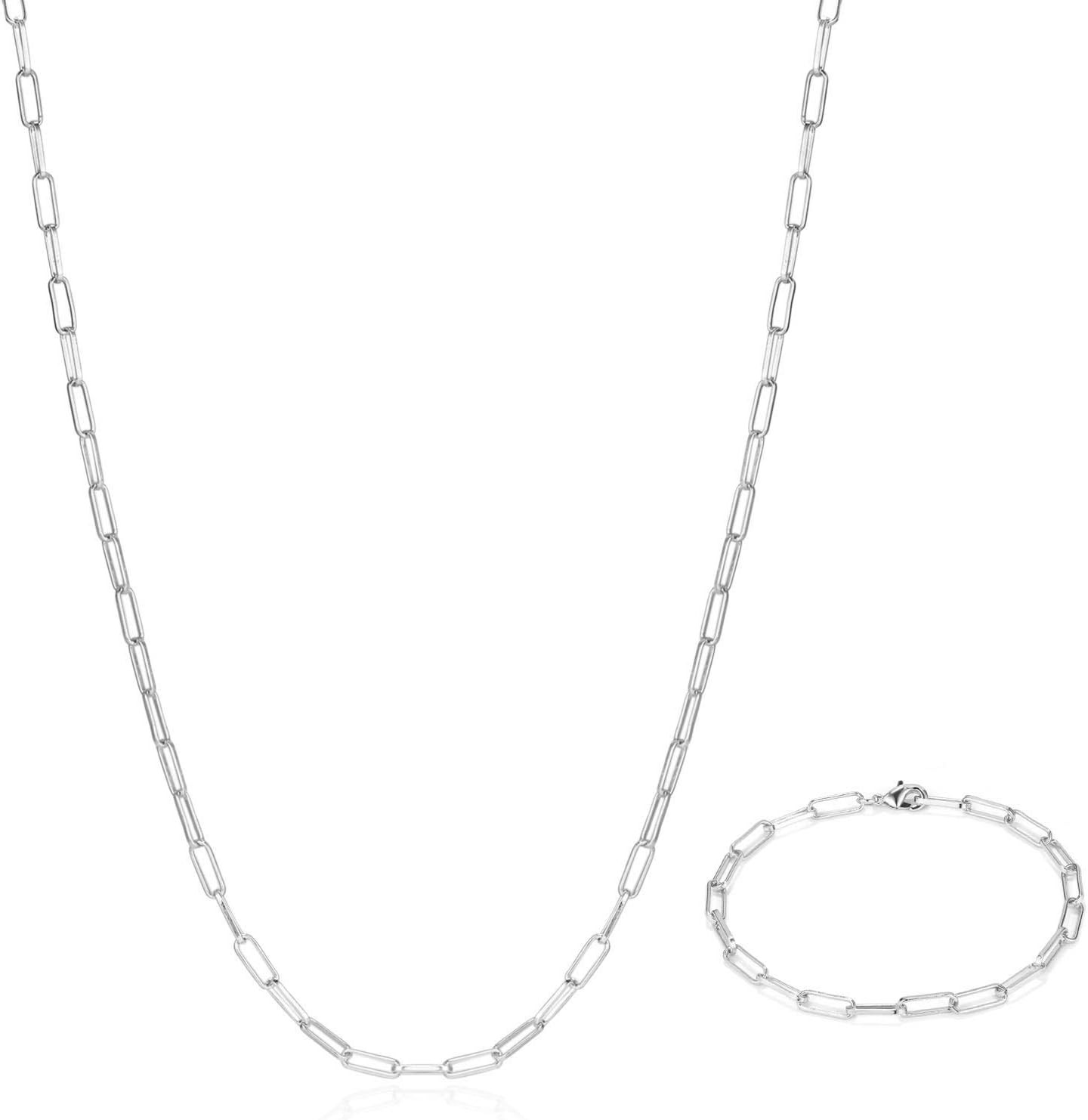 BOUTIQUELOVIN 14K Gold Plated Dainty Rectangle Paperclip Link Chain Necklace Bracelet Set for Wom... | Amazon (US)