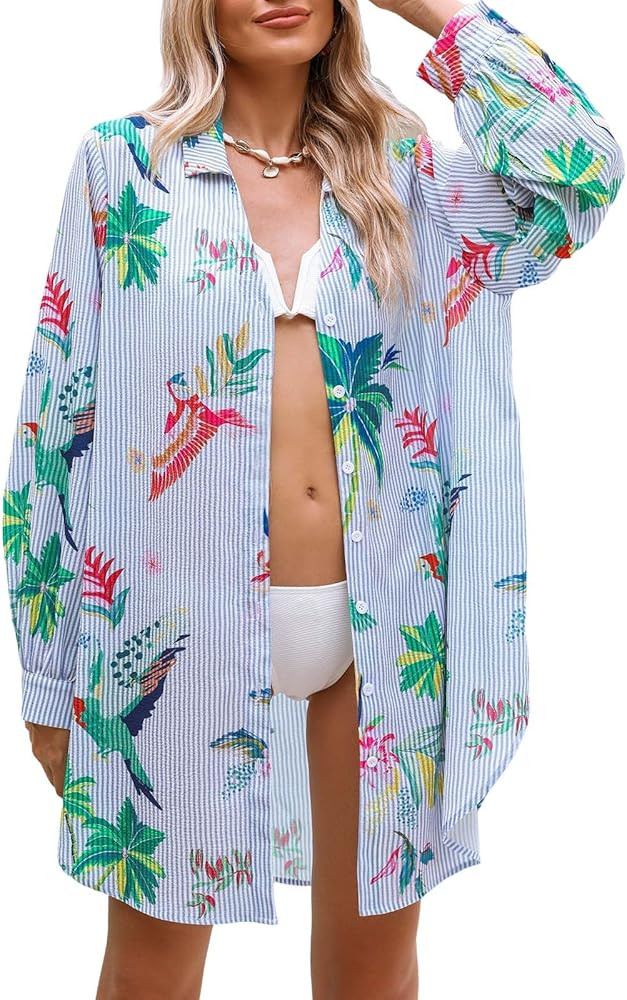 CUPSHE Dress Button Down Shirt Dress Long Sleeve Blouse Top Leopard Print | Amazon (US)