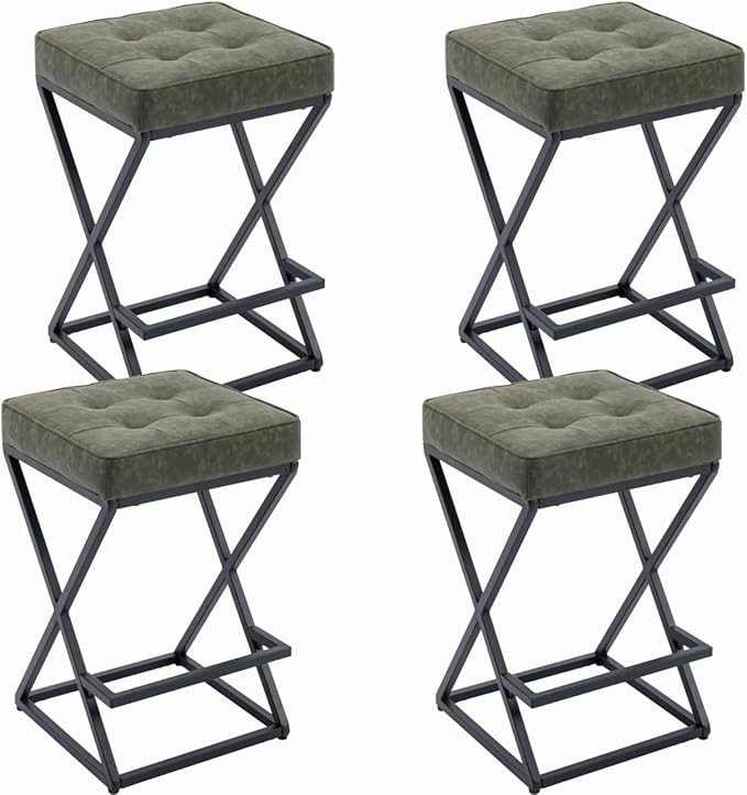 EALSON Modern Bar Stools Set of 4 Leather Counter Height Barstools with Metal Frame Square Backle... | Amazon (US)