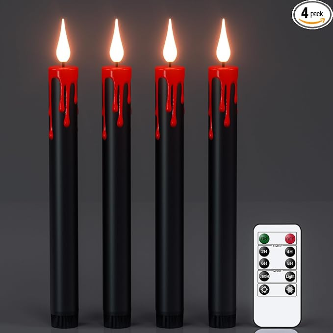 Wondise Halloween Flameless Taper Candles with Remote and Timer, Battery Operated 3D Wick Flicker... | Amazon (US)