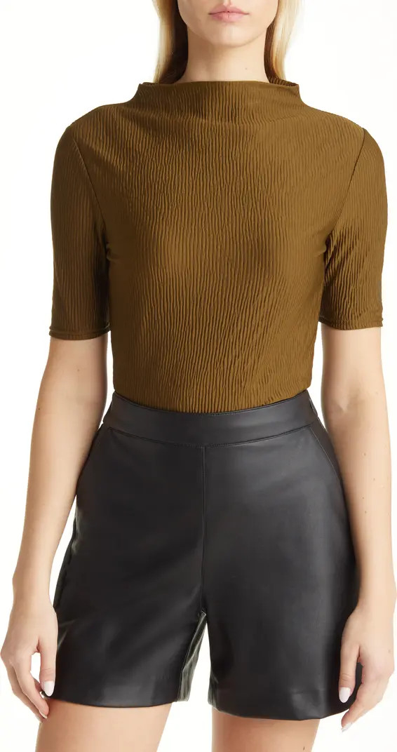 Halogen® Plissé Smocked Funnel Neck Top | Nordstrom | Nordstrom