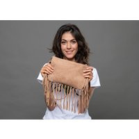 Brown Leather Fringe Clutch, Boho Shoulder Bag | Etsy (US)