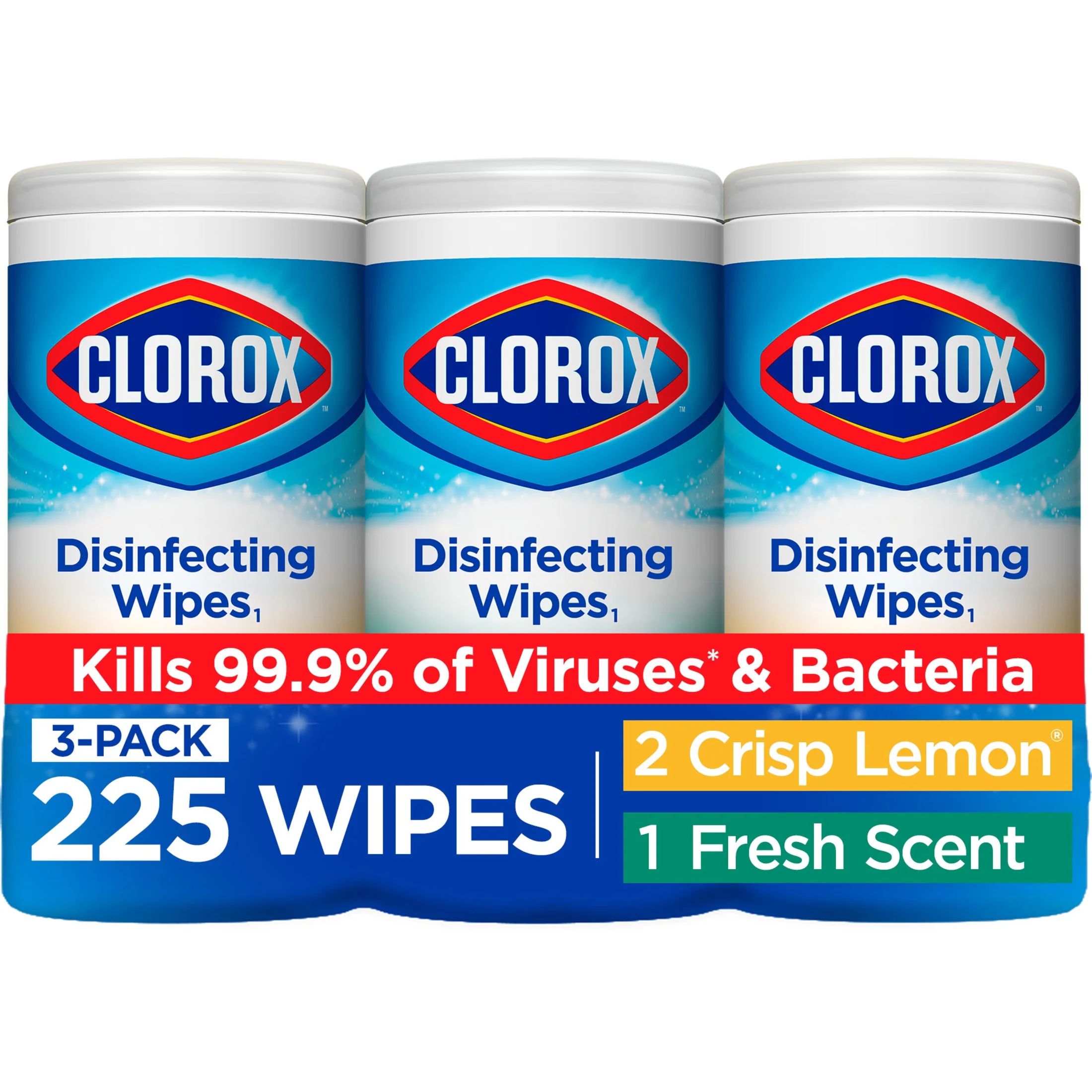 Clorox Disinfecting Wipes, (225 Count Value Pack), Crisp Lemon and Fresh Scent - 3 Pack - 75 Coun... | Walmart (US)