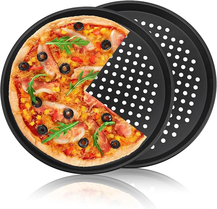 2 PCS 12-Inch Nonstick Pizza Pan with Holes, Perforated Carbon Steel Pizza Tray for Oven, Round B... | Amazon (US)