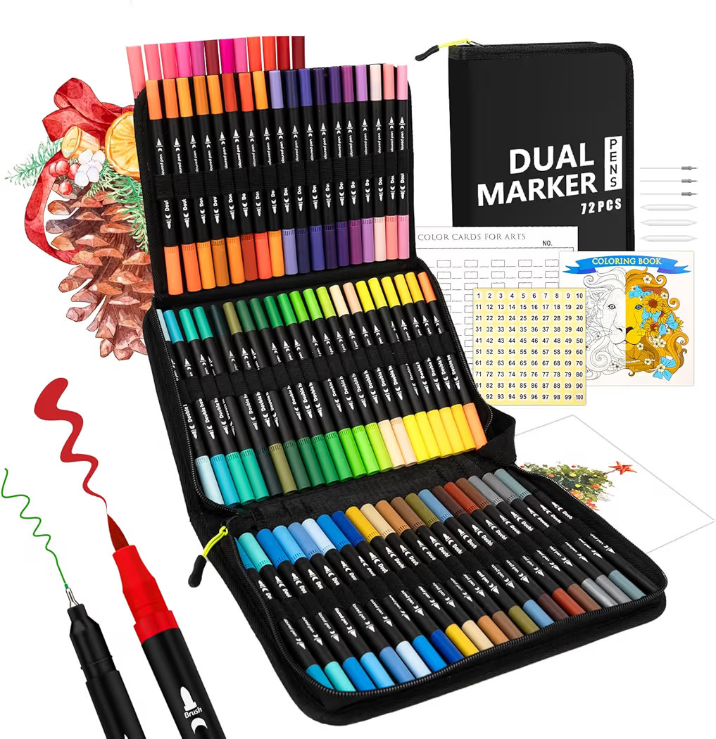 Markers for Adult Coloring Books No Bleeding, 72 Colors Dual Tip Coloring Markers for Adults, Bru... | Amazon (US)