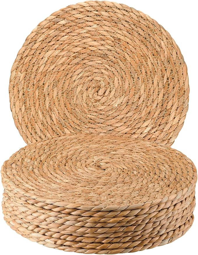 Round Woven Placemats 12 inch Set of 10 - Boho Rattan Placemats Natural Water Hyacinth Placemat, ... | Amazon (US)