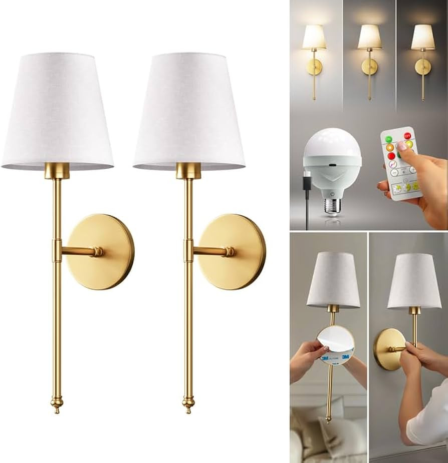 PRIDOLA Set of 2 Battery Operated Wall Sconces with Rechargeable LED Bulbs - Remote Control, Adju... | Amazon (CA)