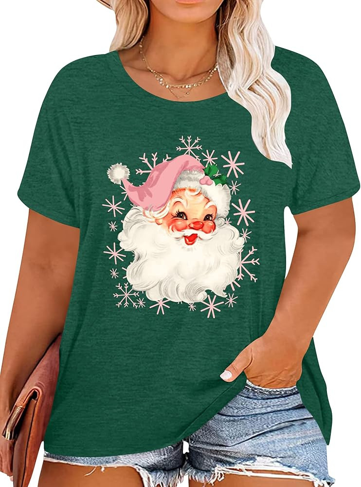 Plus Size Women's Christmas Crew Shirt - Graphic Tee with Xmas Lights Design - Holiday Top | Amazon (US)