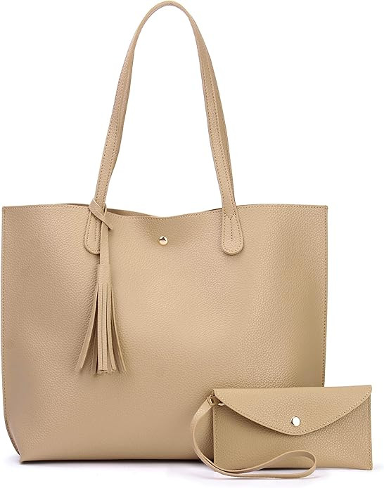 Minimalist Clean Cut Pebbled Faux Leather Tote Womens Shoulder Handbag | Amazon (US)