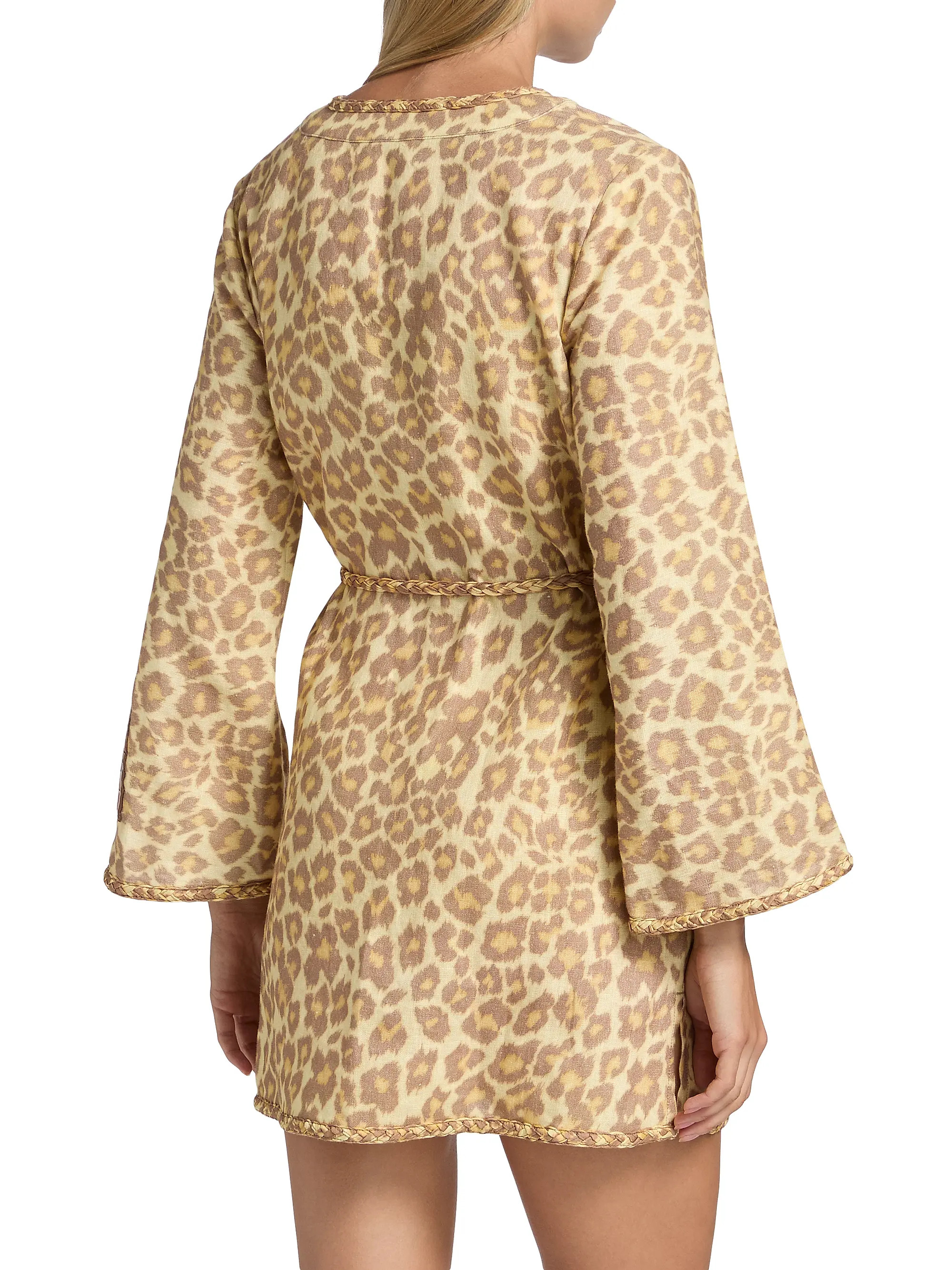 Zimmermann Awaken Braid-Trim Leopard-Print Linen Minidress | Saks Fifth Avenue | Saks Fifth Avenue