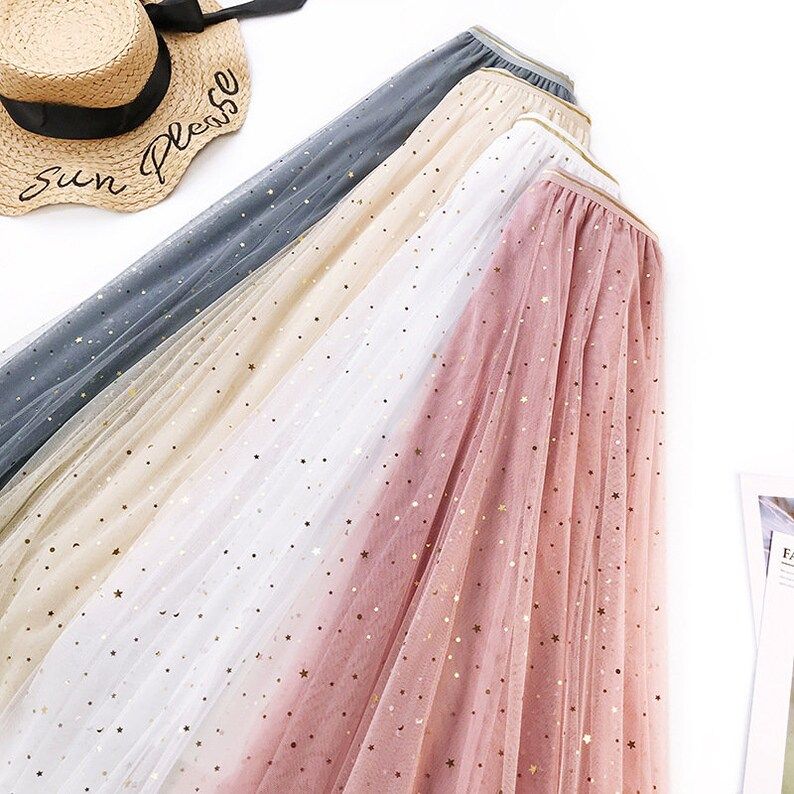 Celestial Long Tulle Full Skirt | Star Moon Embellished Tulle Midi Skirt | Sparkling Tulle Full S... | Etsy (US)