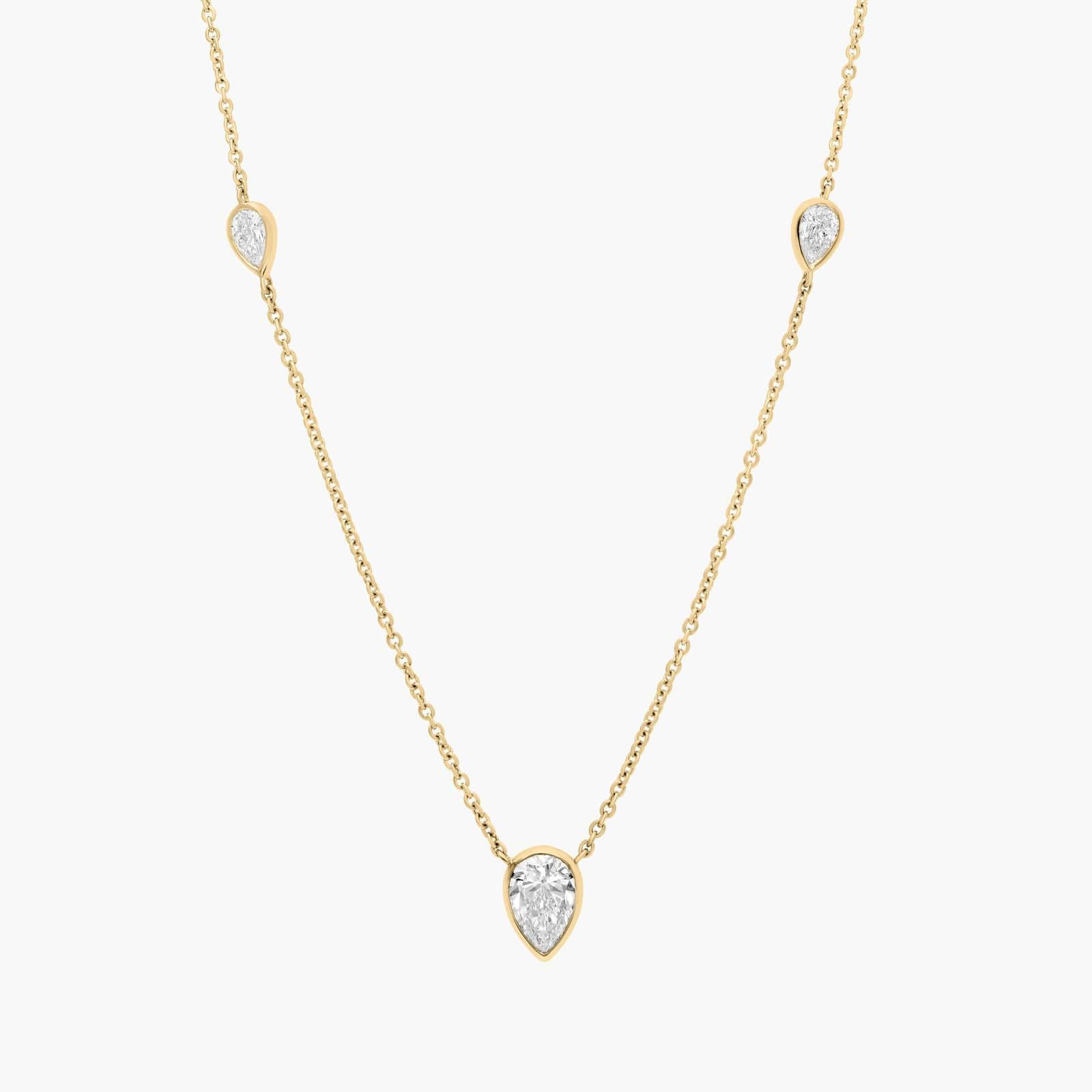 Pear Pendant Necklace With Diamond Stations Necklace With 2 ctw Pear Shaped Lab-Grown Diamonds In 14k Yellow Gold Bezel Setting | Blue Nile
