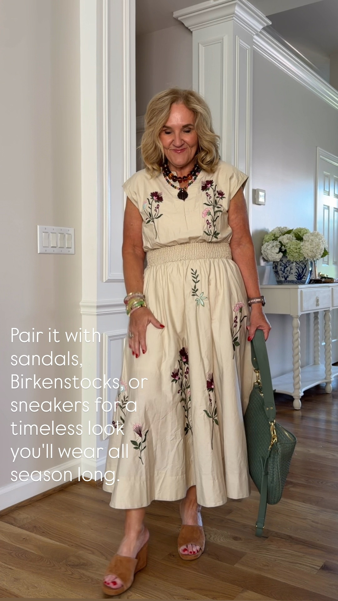 This embroidered midi dress is as comfortable as it is beautiful! The flattering smocked waist and feminine cap sleeves give it an elevated feel, while the easy silhouette makes it perfect to dress up or down. Pair it with sandals, Birkenstocks, or sneakers for a timeless look you'll wear all season long.

💡 LTK MADE EASY
❤️ Heart = Support my posts!
🔖 Save = Get sale & restock alerts
📋 Lists = Keep favorites organized
📲 Share = Send lists and products to a friend. Hello, Christmas List!
💬 Comment = Ask me anything about what I'm wearing. :-)

#LTKootd #LTKSeasonal #LTKOver40