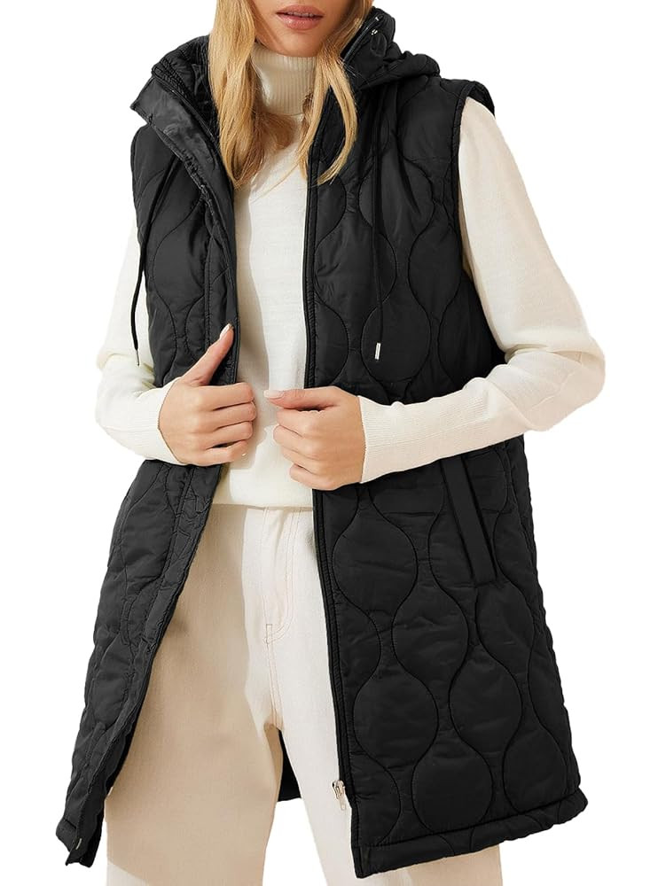 EVALESS Long Puffer Vest Women Sleeveless Hooded Puffer Jacket Lightweight Quilted Jackets Winter... | Amazon (US)