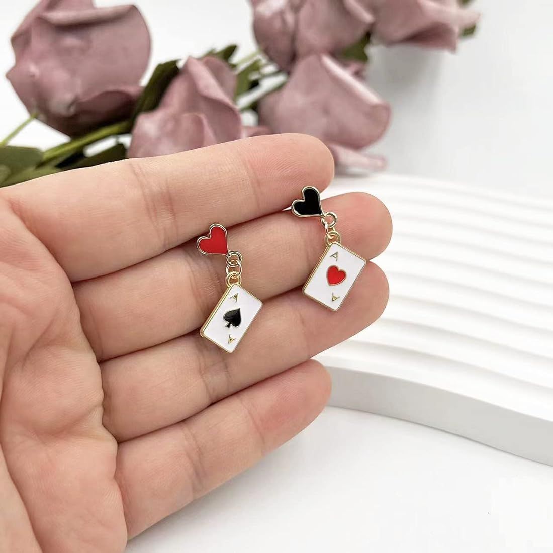 Queen of Heart Earrings Red Heart Poker Clock Drop Earrings for Women Girls,Asymmetric Long Clock... | Amazon (US)