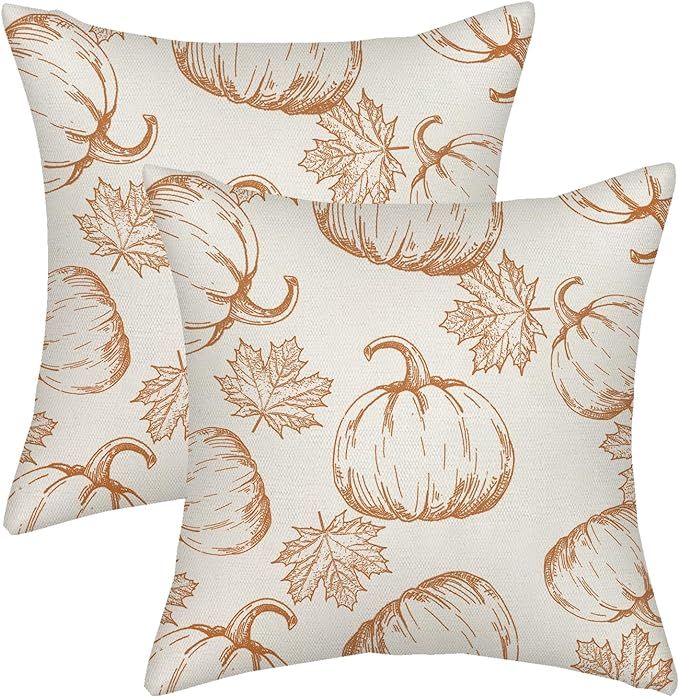 Fall Pillow Covers 18x18 Burnt Orange Pumpkin Decor Throw Pillows Case for Couch Maple Leaves Aut... | Amazon (US)