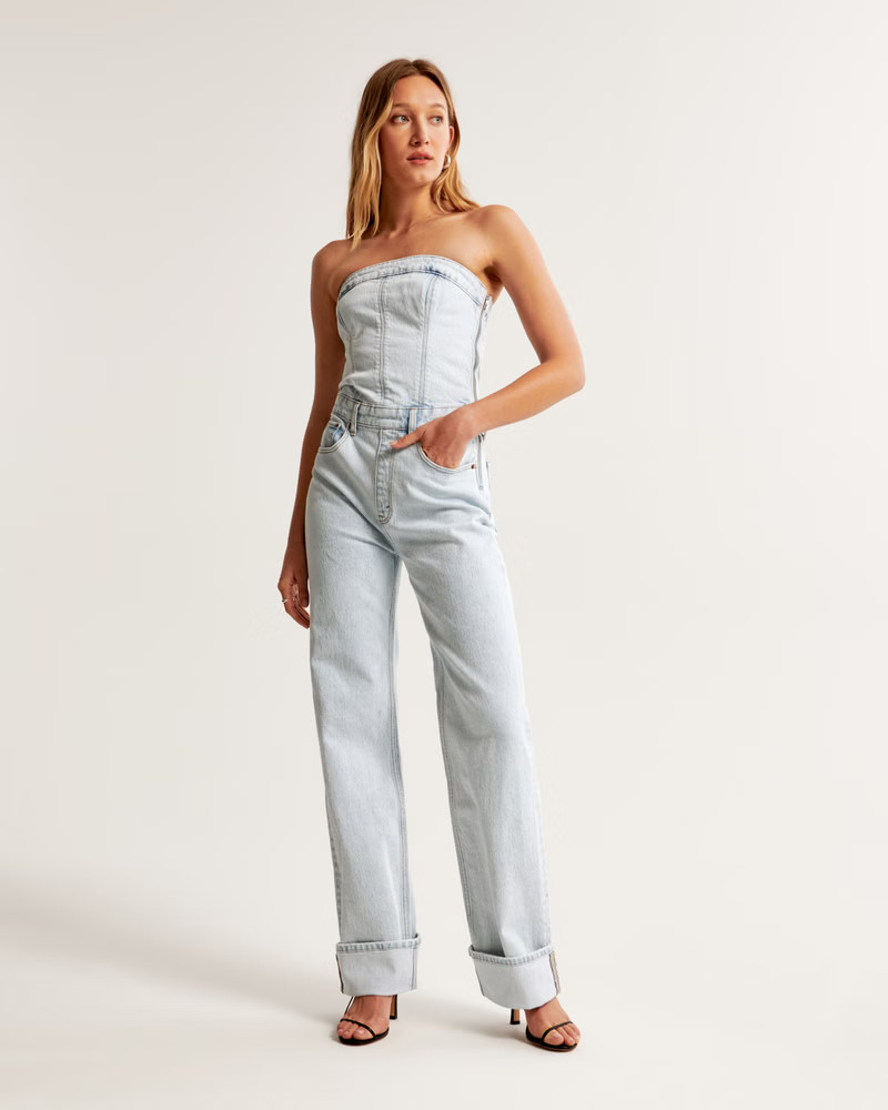 Women's Strapless Denim Jumpsuit | Women's Dresses & Jumpsuits | Abercrombie.com | Abercrombie & Fitch (US)