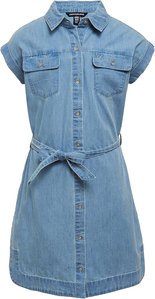 Calvin Klein Girls' Short Sleeve Chambray Denim Shirt Dress | Amazon (US)