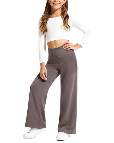 G4Free EverGoing Wide Leg Pants for Girls High Waist Cross Waistband Running Casual Trousers with Pockets 6-12 Years (Taupe,XXL) | Amazon (US)
