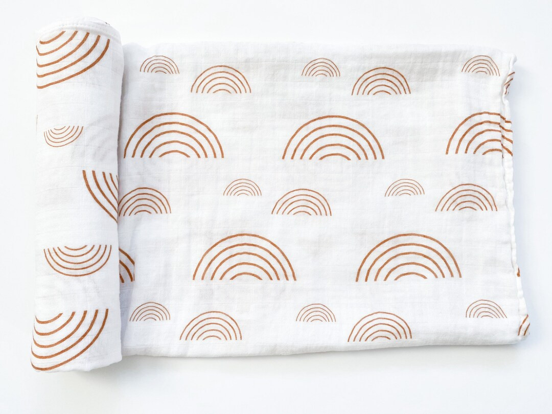 Caramel Brown & White Rainbow Muslin Swaddle Blanket, Brown Rainbow Blanket, Rainbow Swaddle, New... | Etsy (US)