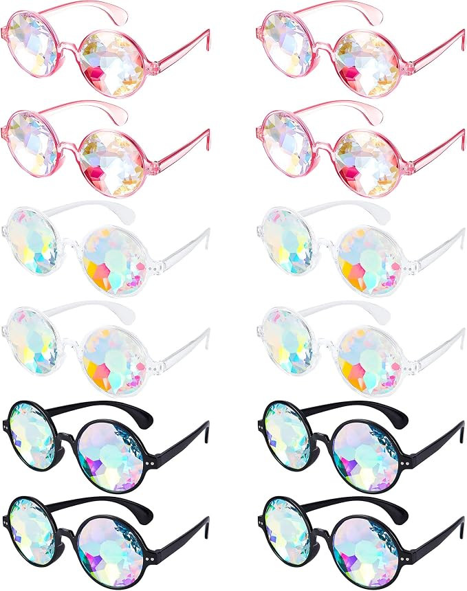 Frienda 12 Pairs Kaleidoscope Rave Rainbow Glasses Refraction Trippy Psychedelic Rave Goggles wit... | Amazon (US)