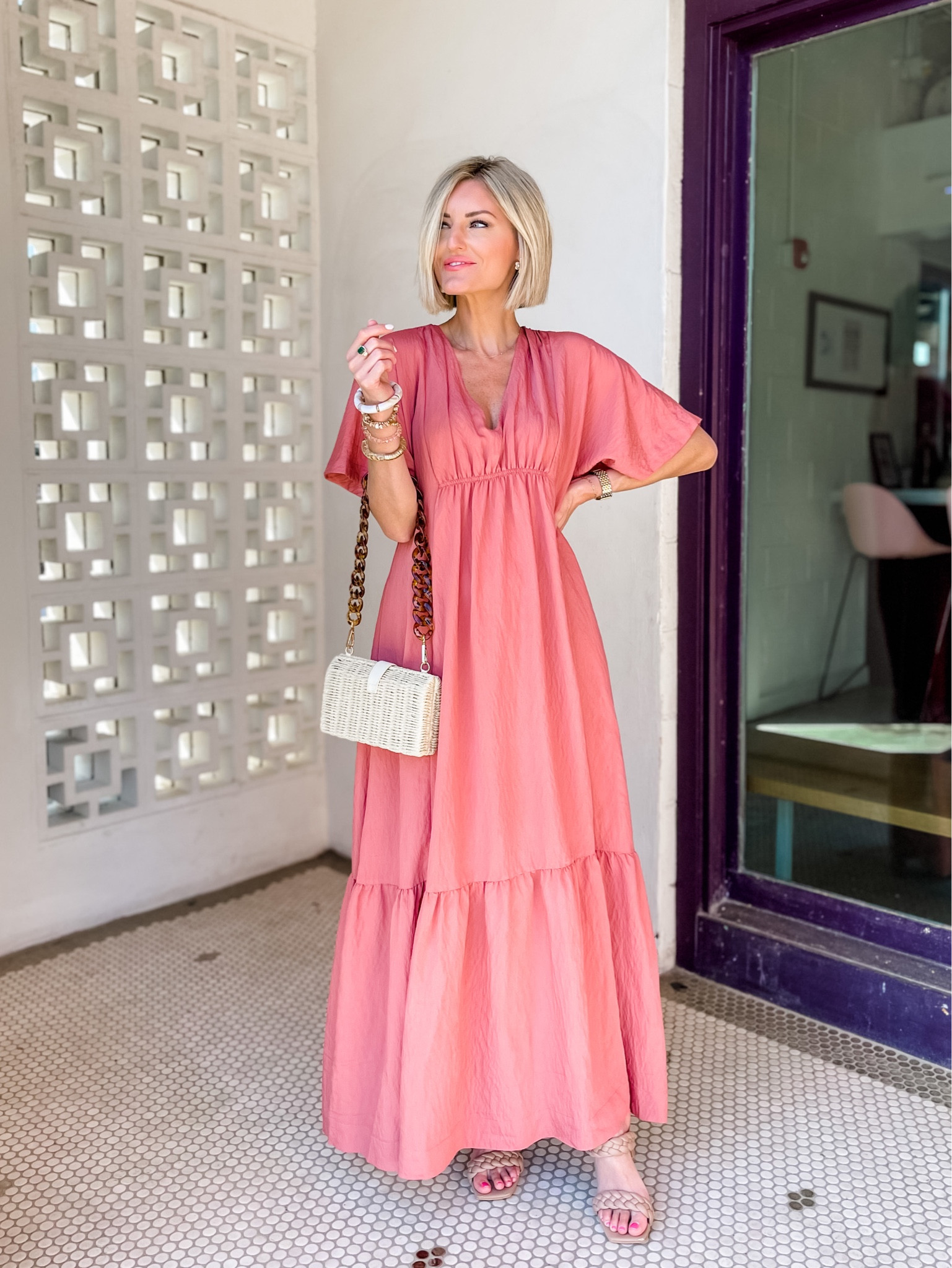 chinese dress ladies Vintage Ain R Jr Grey & Pink Maxi Dress – Mimi's Attic Ithaca main image 0