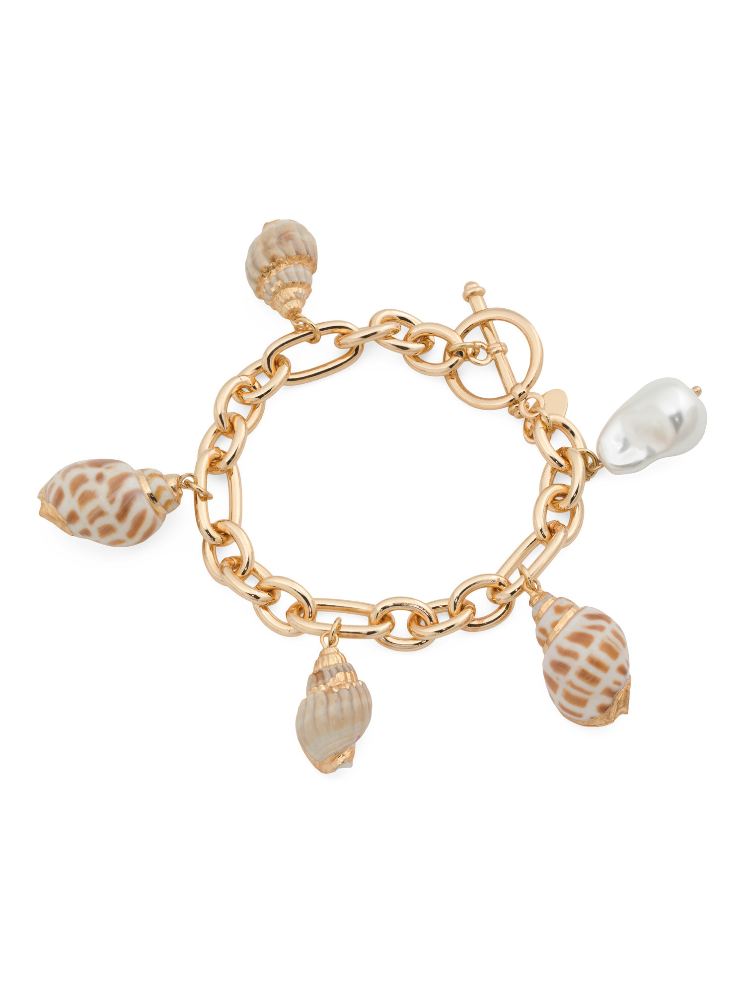 Gold Link Shell Charm Toggle Bracelet | TJ Maxx
